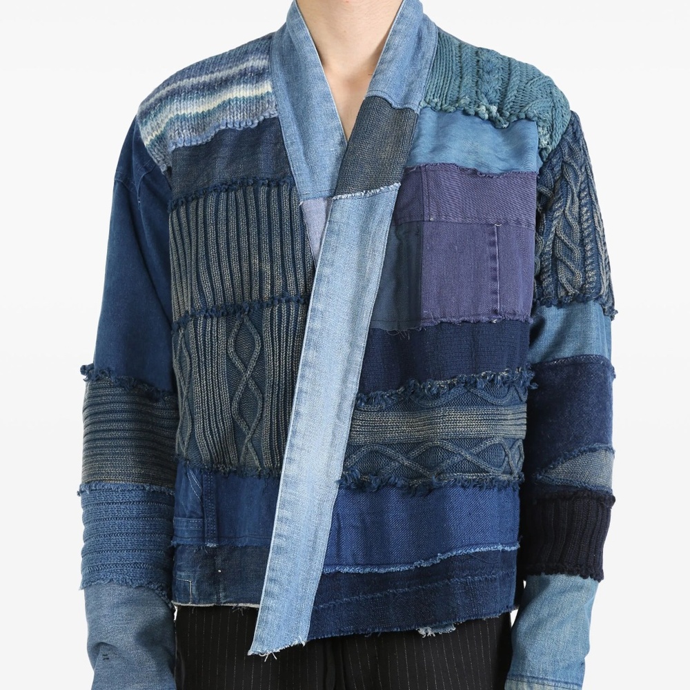 size 4 - Greg Lauren Mixed Blues GL1 cropped jacket denim